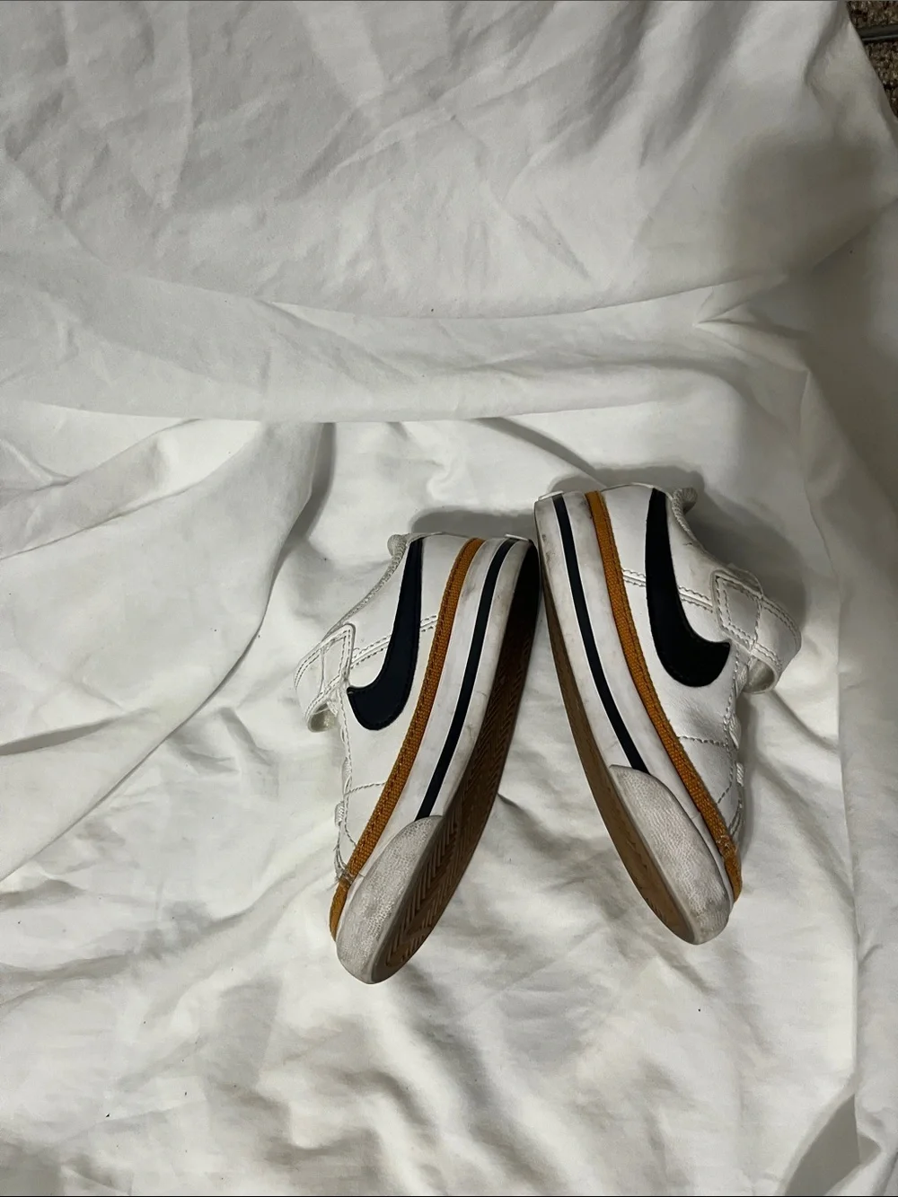 Nike Court Legacy Kids White Sneakers with Black Swoosh and Tan Accent
